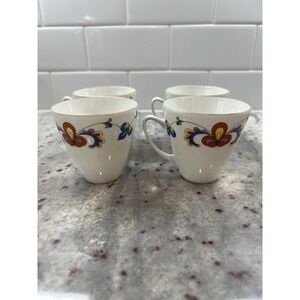 PORSGRUND NORWAY "FARMERS ROSE" - FLAT CUP‎ 2 7/8" GOLD TRIM Set Of 4
